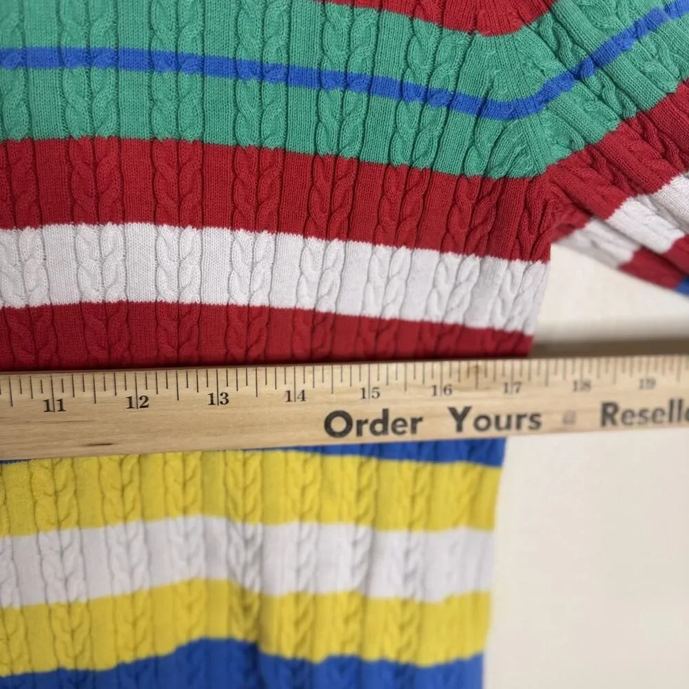 Tommy Hilfiger Sweater Womens Large Multicolor Striped Cable Knit Pullover Crew - Picture 7 of 9